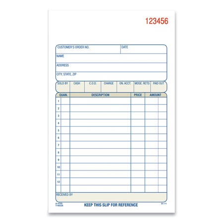 Adams Business Forms Three-Part Sales Book, Carbonless, 4.19 x 7.19, 50 Sets/Pad, PK10 TC4705-10